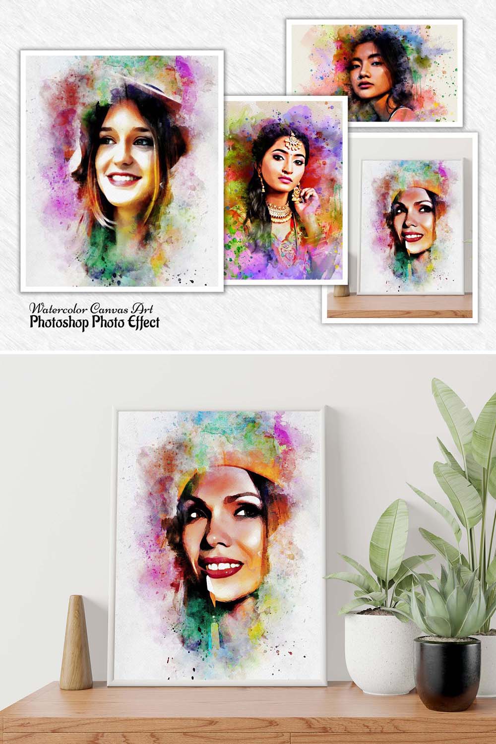 Watercolor Canvas Art Photo Effect pinterest preview image.