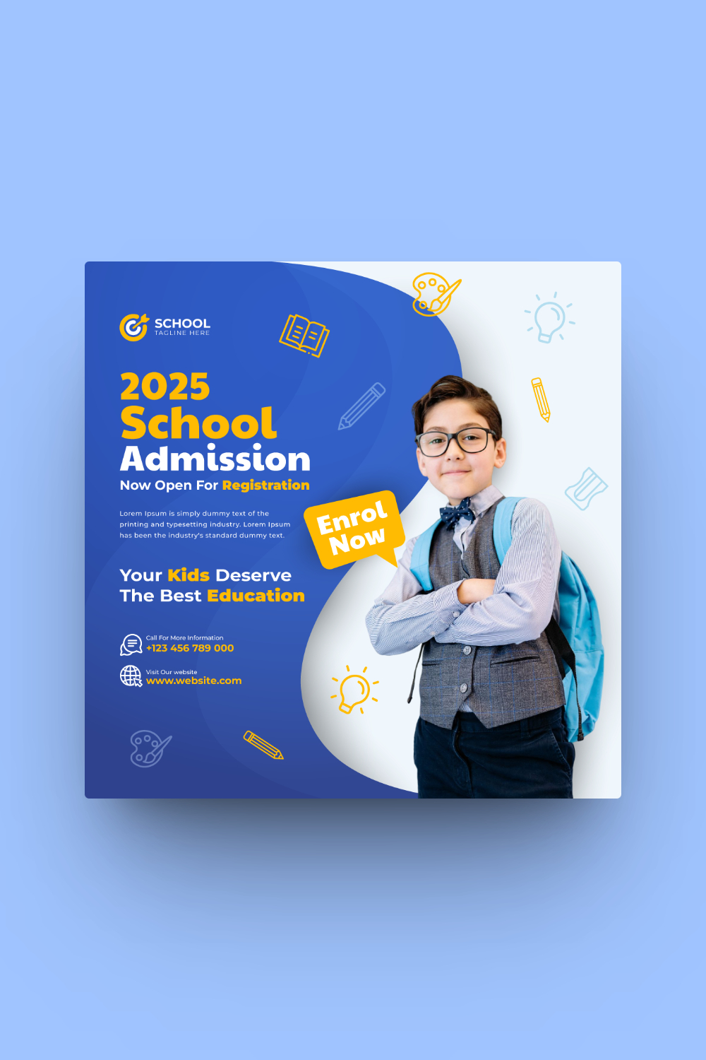School Admission Or Kids Education Social Media Post Template pinterest preview image.