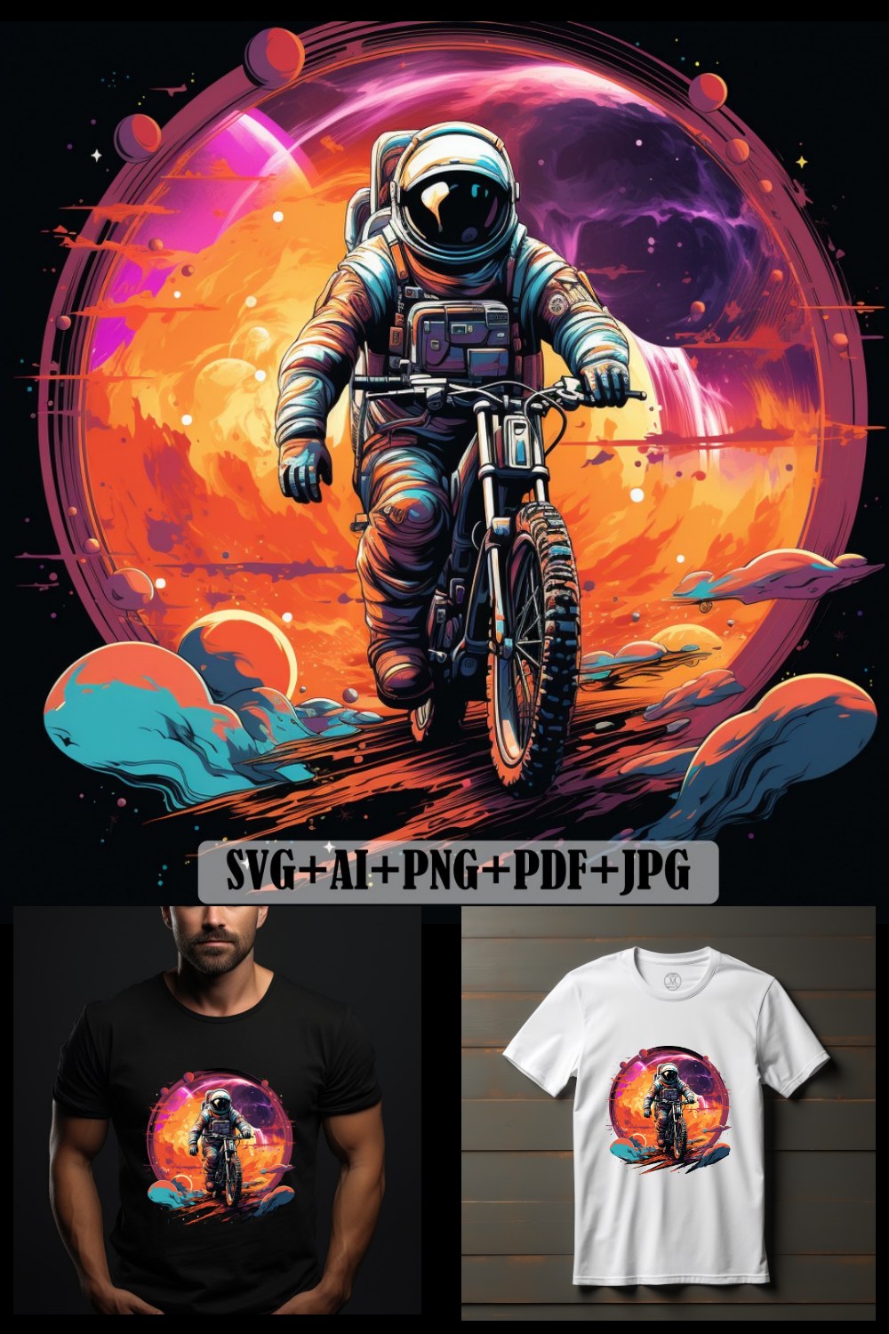 Introducing the T-Shirt Astronaut Used Bicycle: Reach for the Stars, Pedal with Style! pinterest preview image.