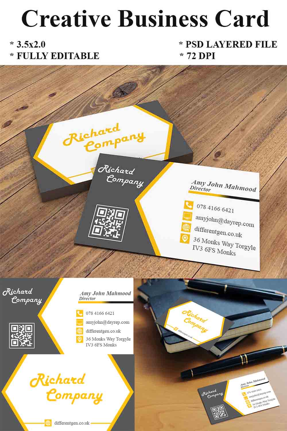 Fully Editable Business Card pinterest preview image.