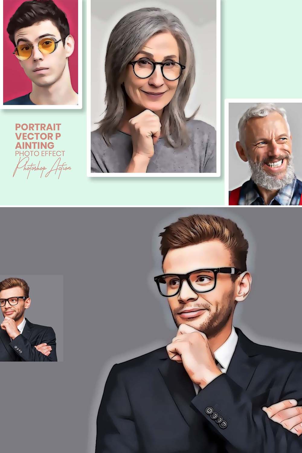 Portrait Vector Painting PS Actions pinterest preview image.