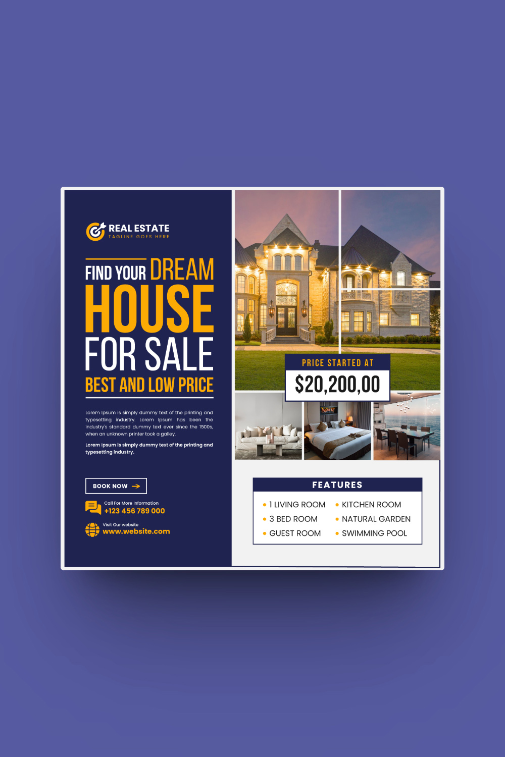 Real Estate or Home Sale Social Media Post Template for Instagram pinterest preview image.