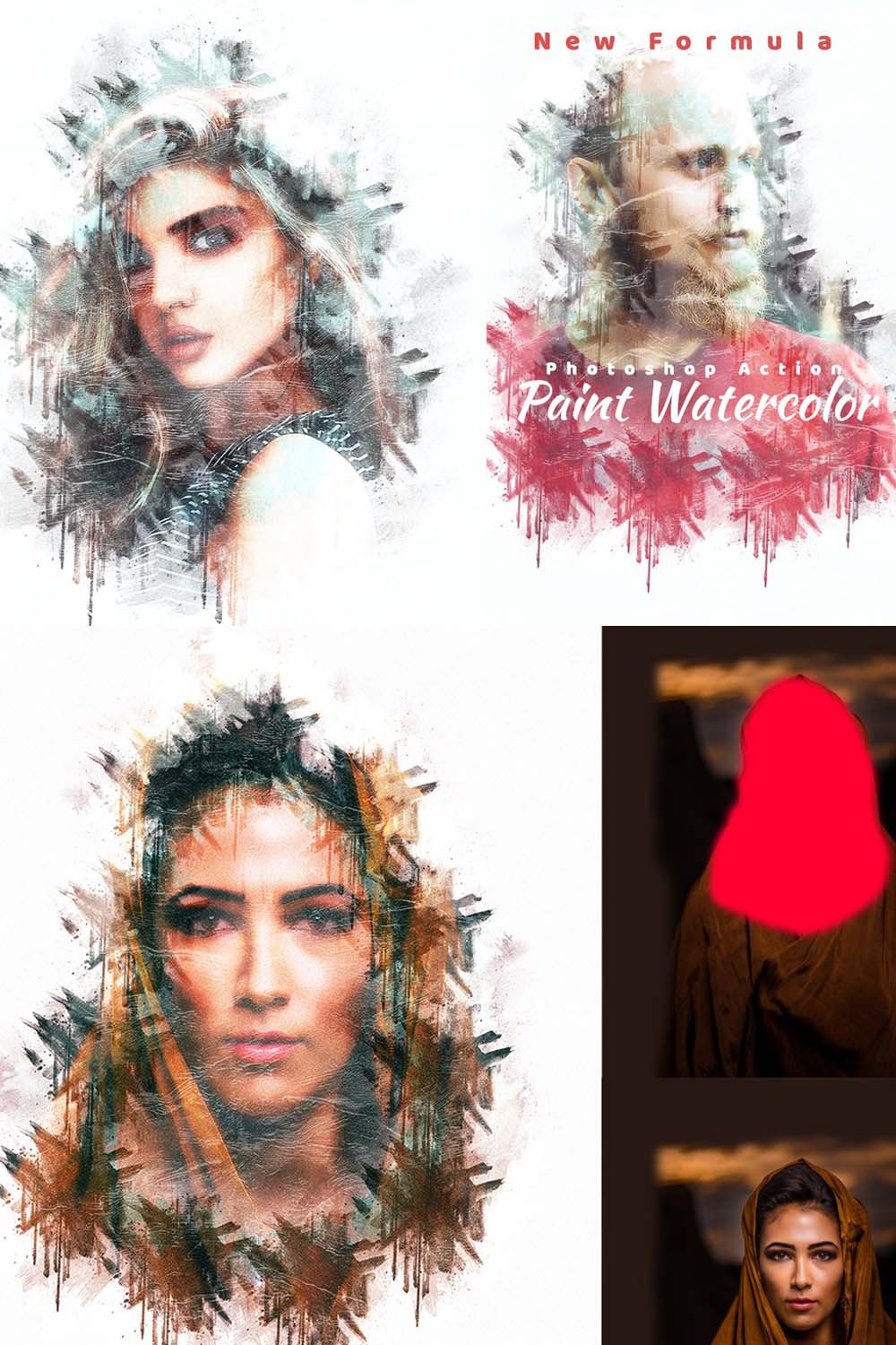 Paint Watercolor Photoshop Action pinterest preview image.