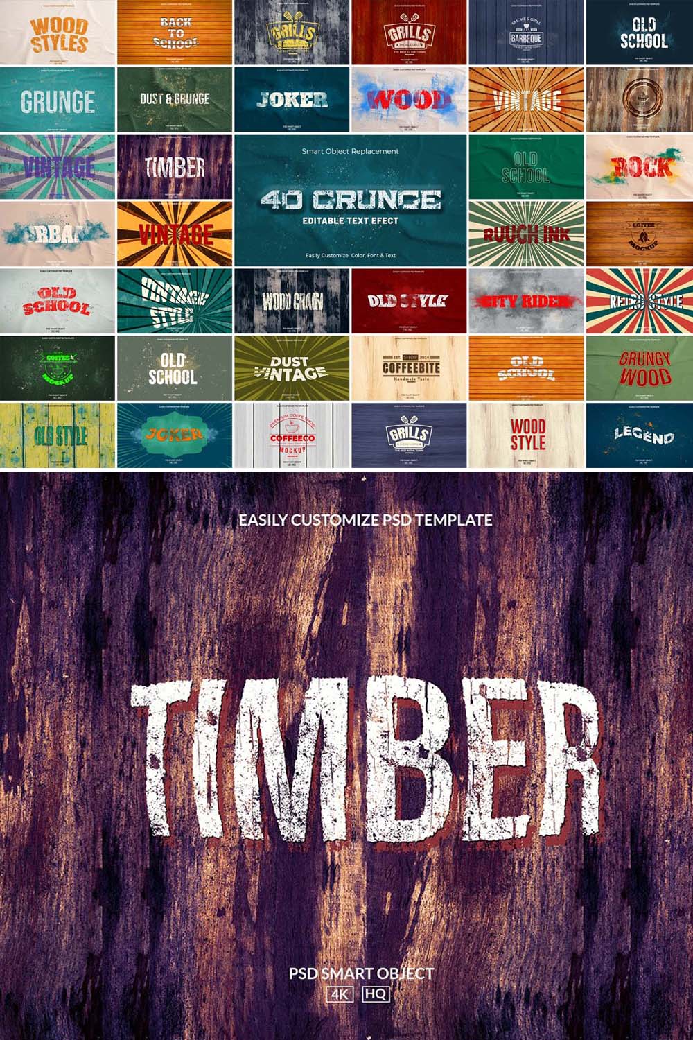 40 Grunge Text Effect Bundle pinterest preview image.