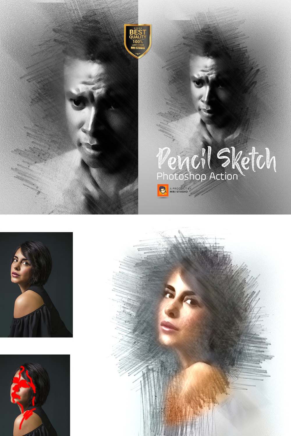 Pencil Sketch Photoshop Action pinterest preview image.