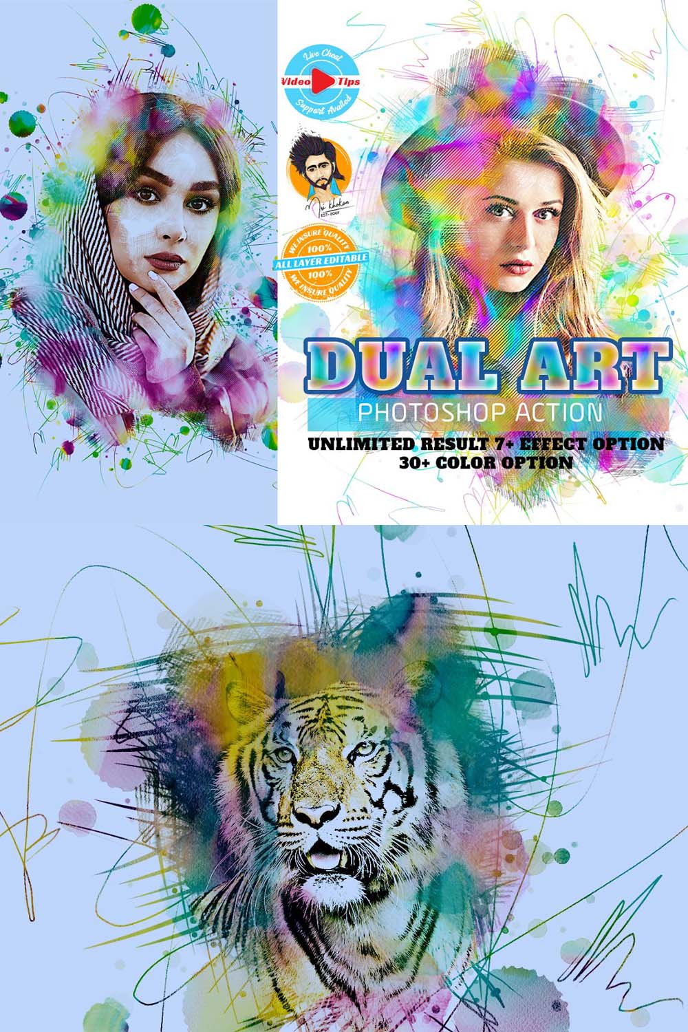 Dual Art Photoshop Action pinterest preview image.