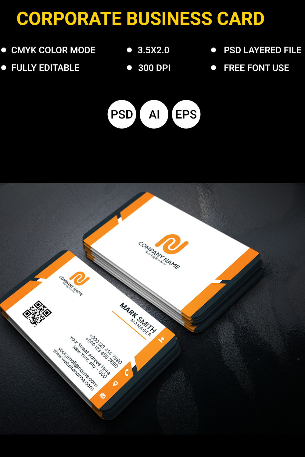Creative and unique business card design template psd eps and ai file pinterest preview image.