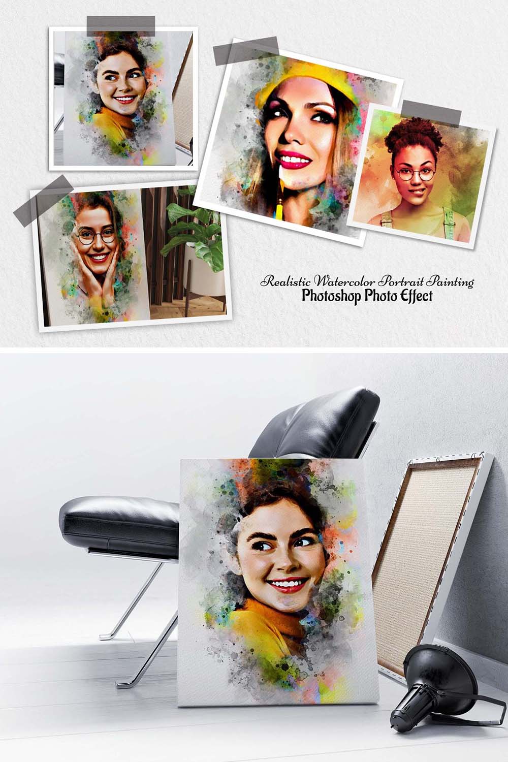 Realistic Watercolor Portrait Effect pinterest preview image.