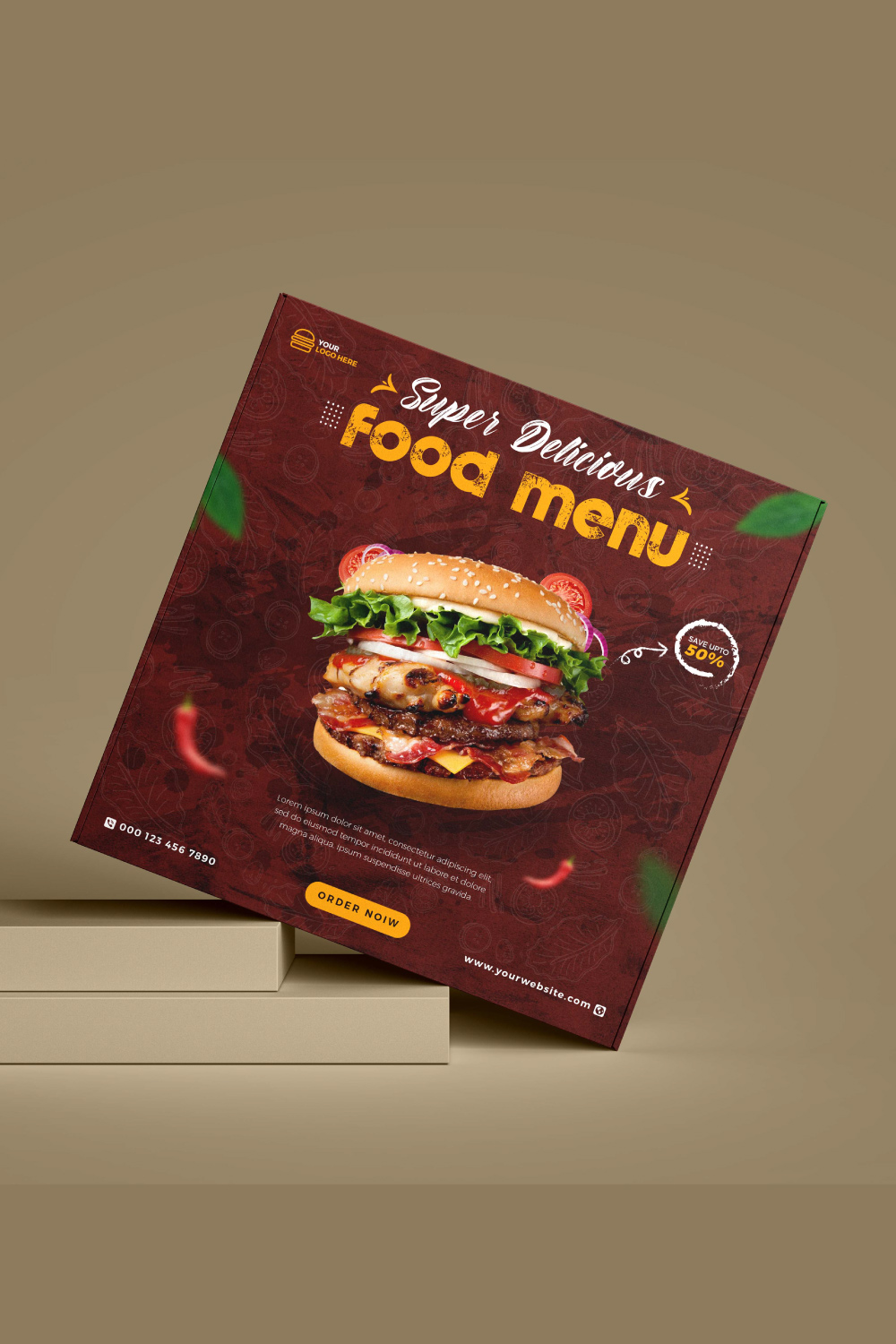Delicious burger or fast food menu social media promotion banner post template pinterest preview image.