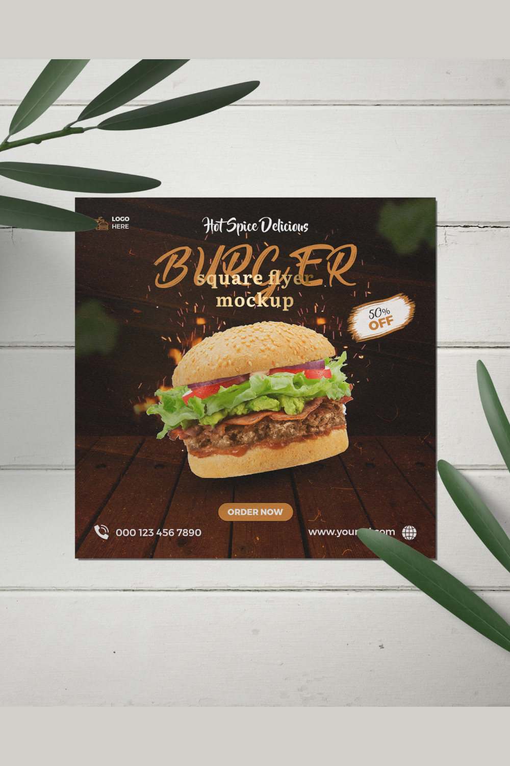 Delicious burger or fast food menu social media promotion and Instagram banner post template pinterest preview image.