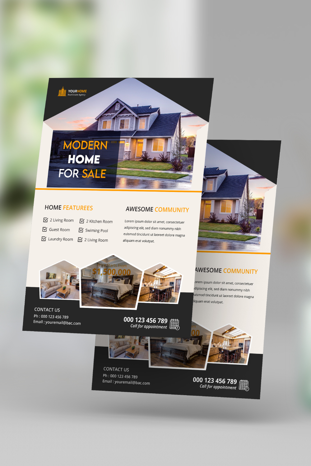 Modern creative elegant real estate home property sale print ready a4 flyer template design pinterest preview image.