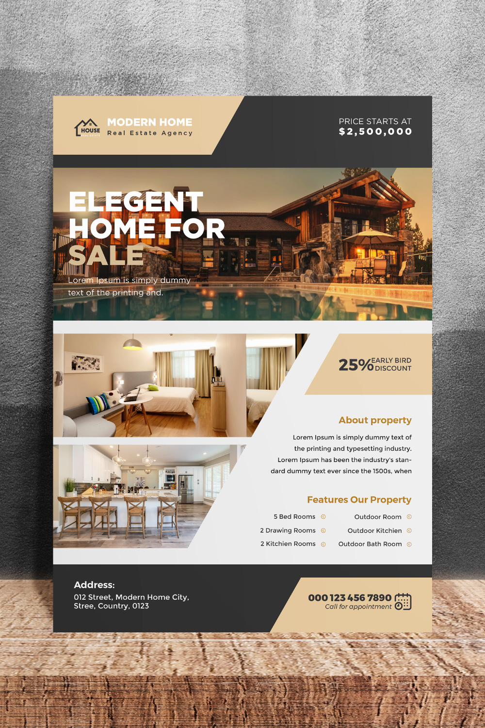 Modern real estate a4 flyer design template pinterest preview image.