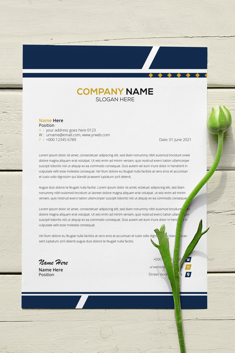 Professional creative letterhead template design for your business pinterest preview image.