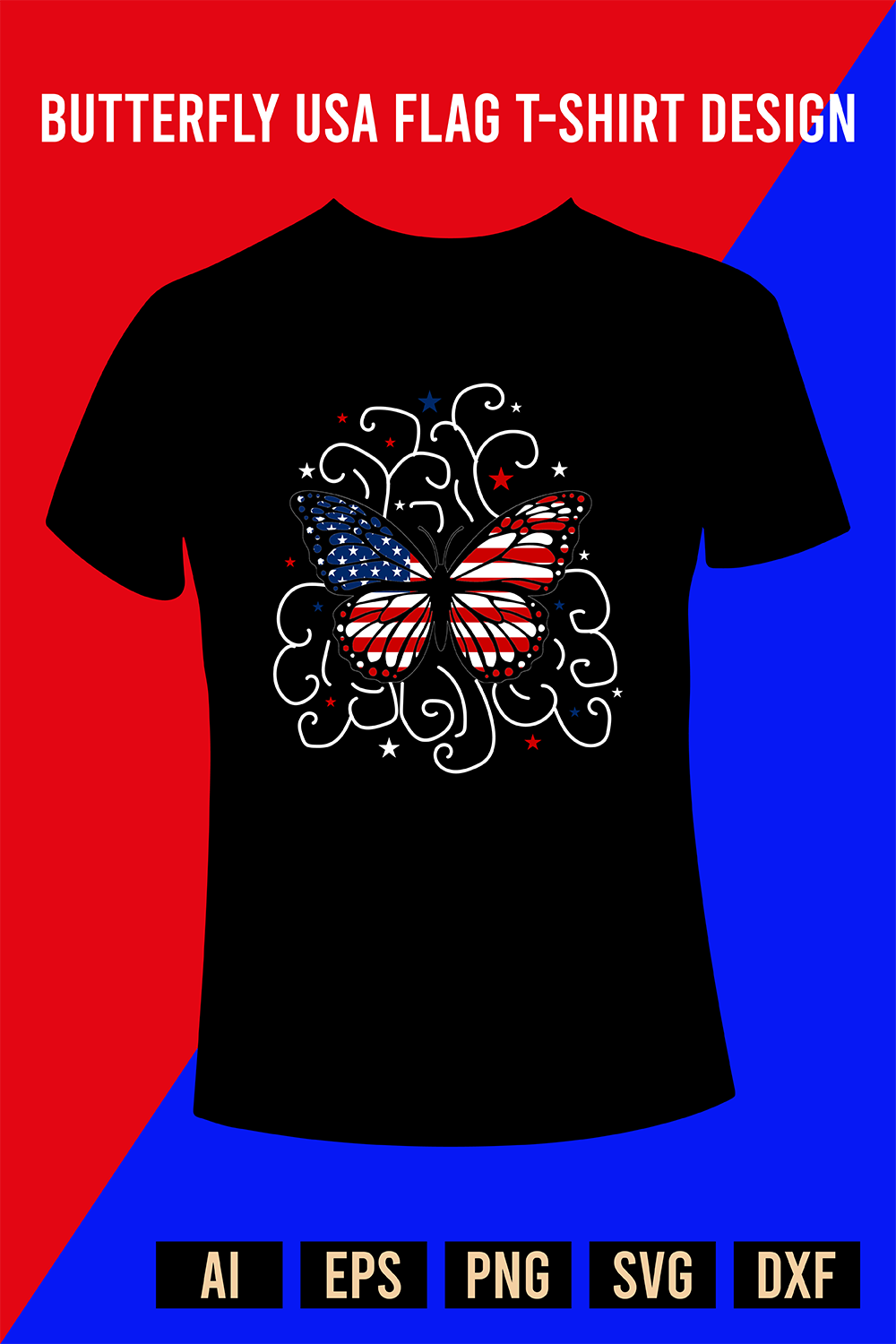 Butterfly USA Flag T-Shirt Design pinterest preview image.