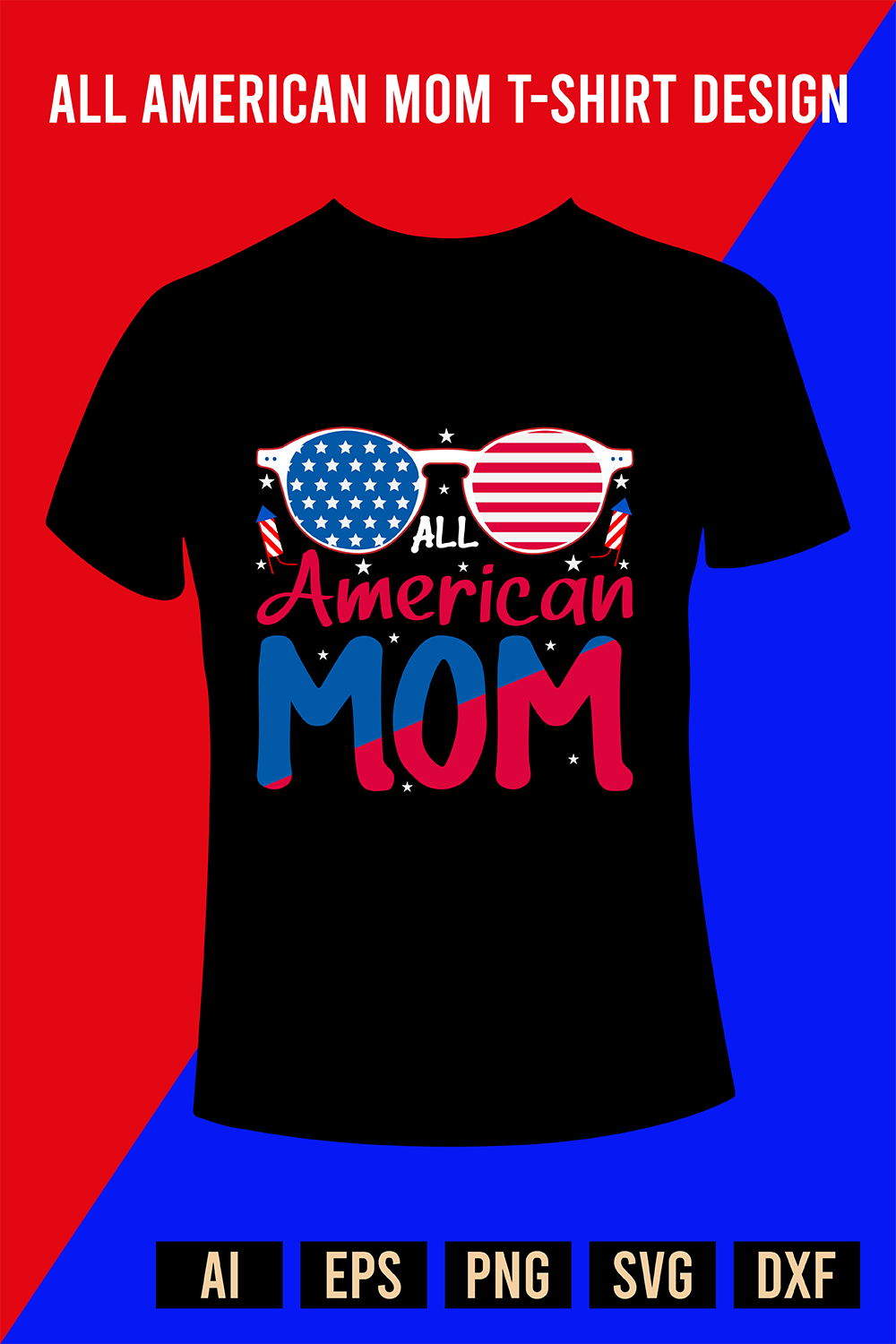 All American Mom T-Shirt Design pinterest preview image.