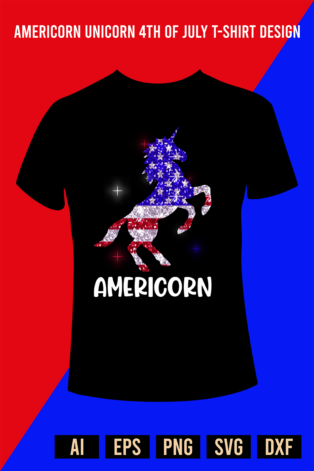 Americorn Unicorn 4th of July T-Shirt Design pinterest preview image.
