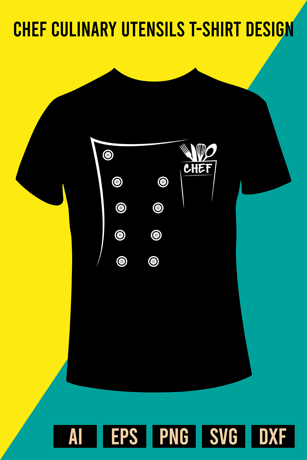 Chef Culinary Utensils T-Shirt Design pinterest preview image.