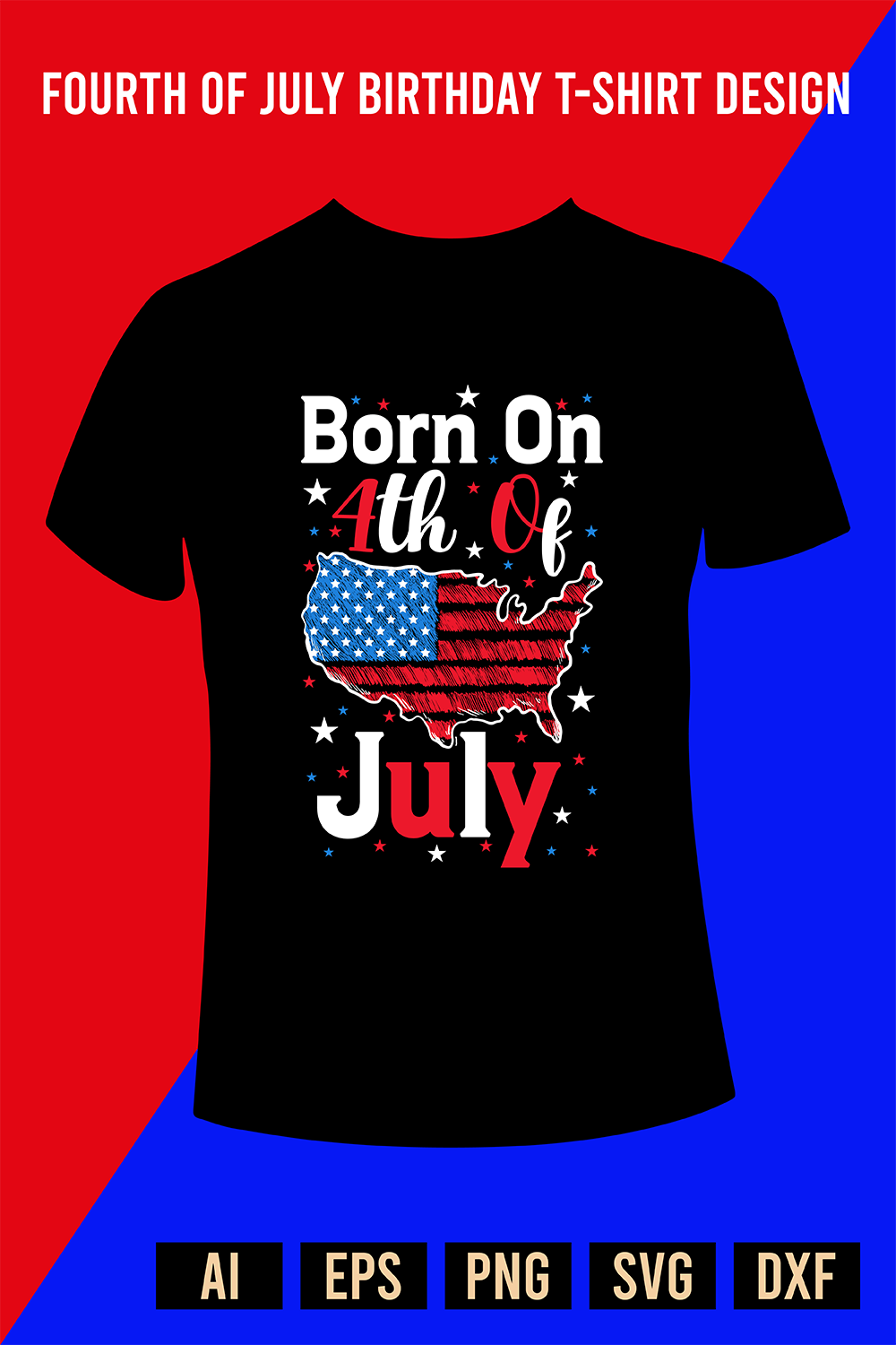 Fourth of July Birthday T-Shirt Design pinterest preview image.