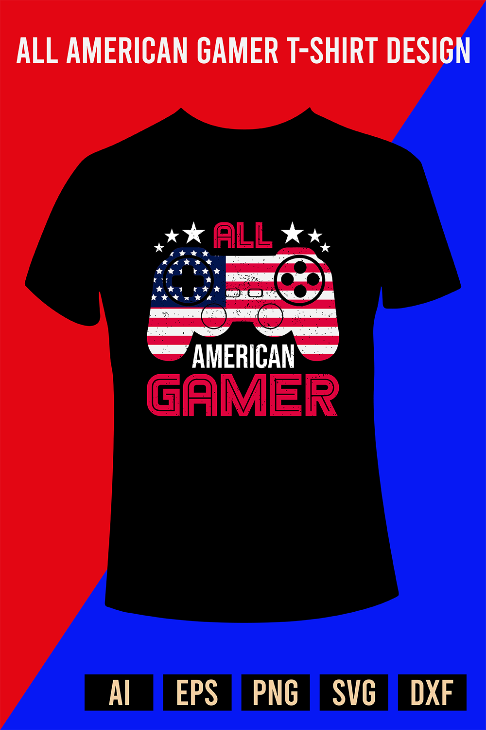 All American Gamer T-Shirt Design pinterest preview image.