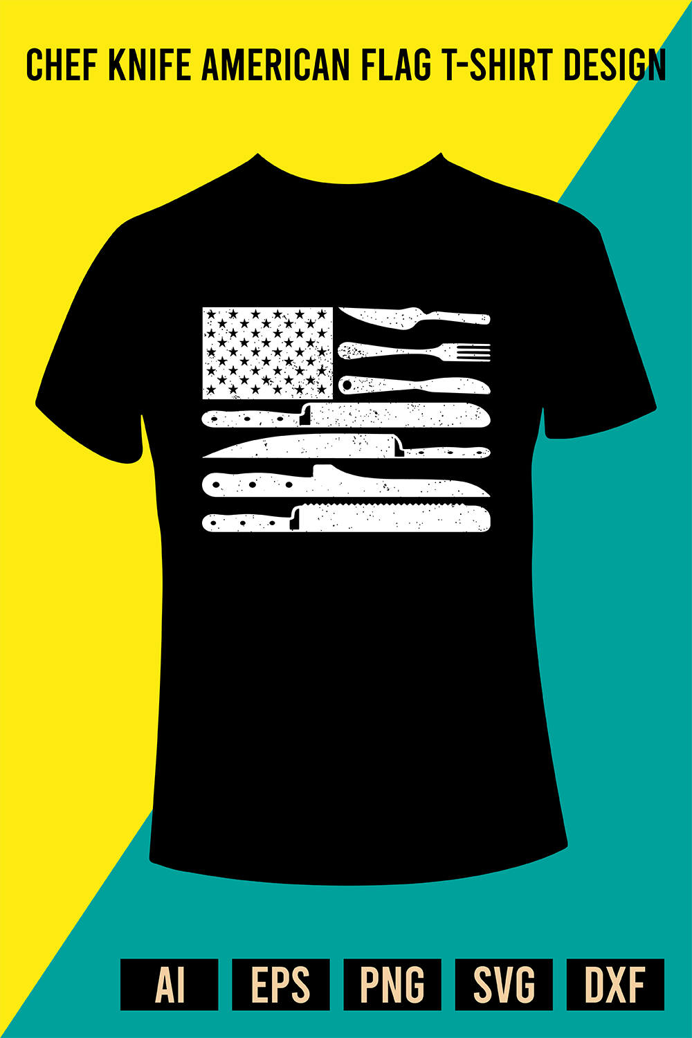 Chef Knife American Flag T-Shirt Design pinterest preview image.