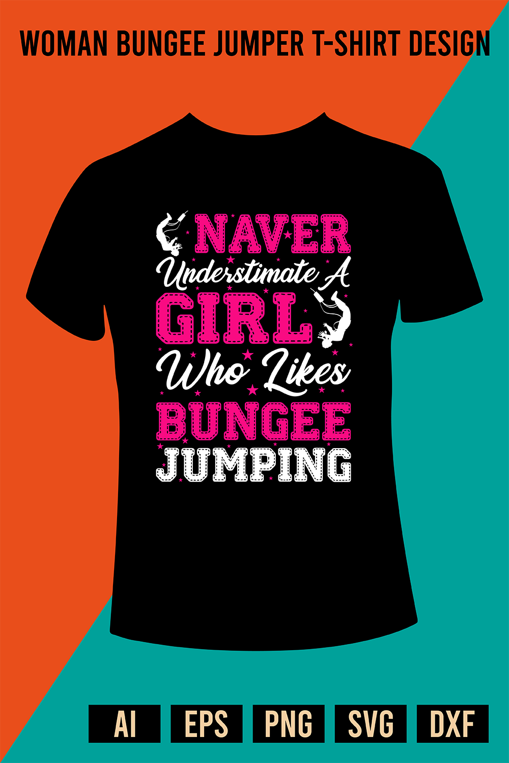Woman Bungee Jumper T-Shirt Design pinterest preview image.