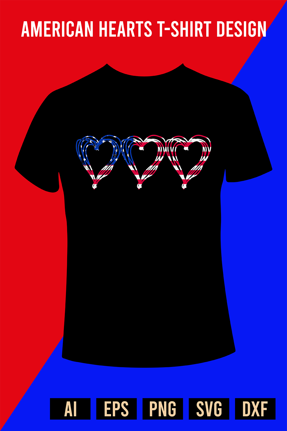 American Hearts T-Shirt Design pinterest preview image.