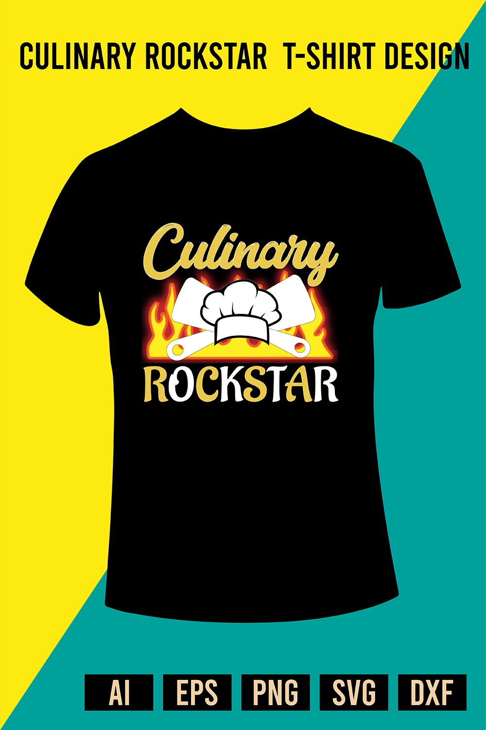 Culinary Rockstar T-Shirt Design pinterest preview image.