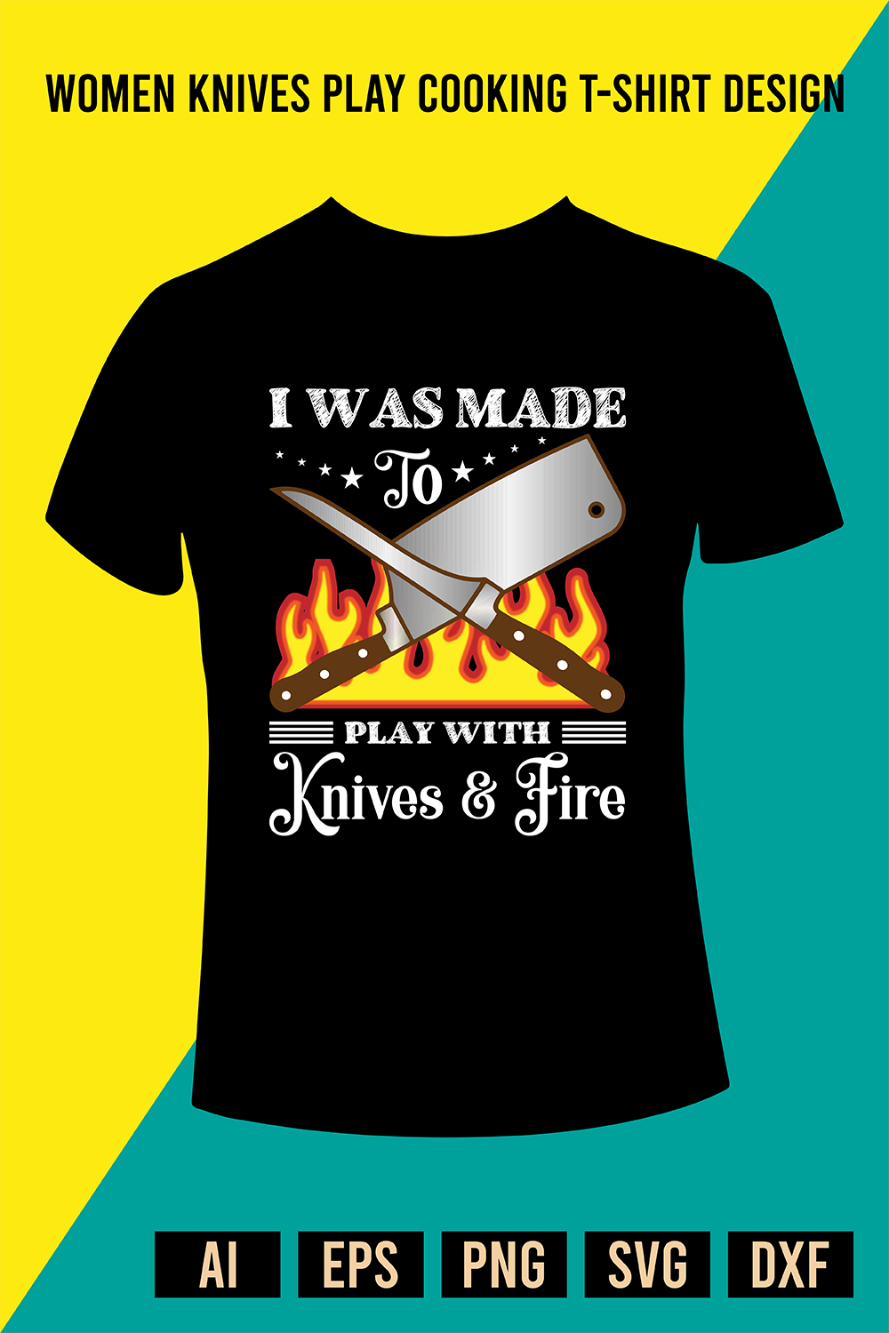 Women Knives Play Cooking T-Shirt Design pinterest preview image.