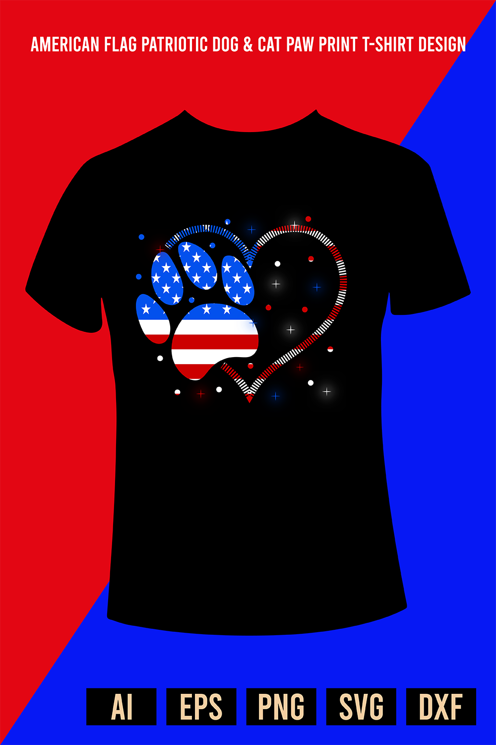 American Flag Patriotic Dog & Cat Paw Print T-Shirt Design pinterest preview image.