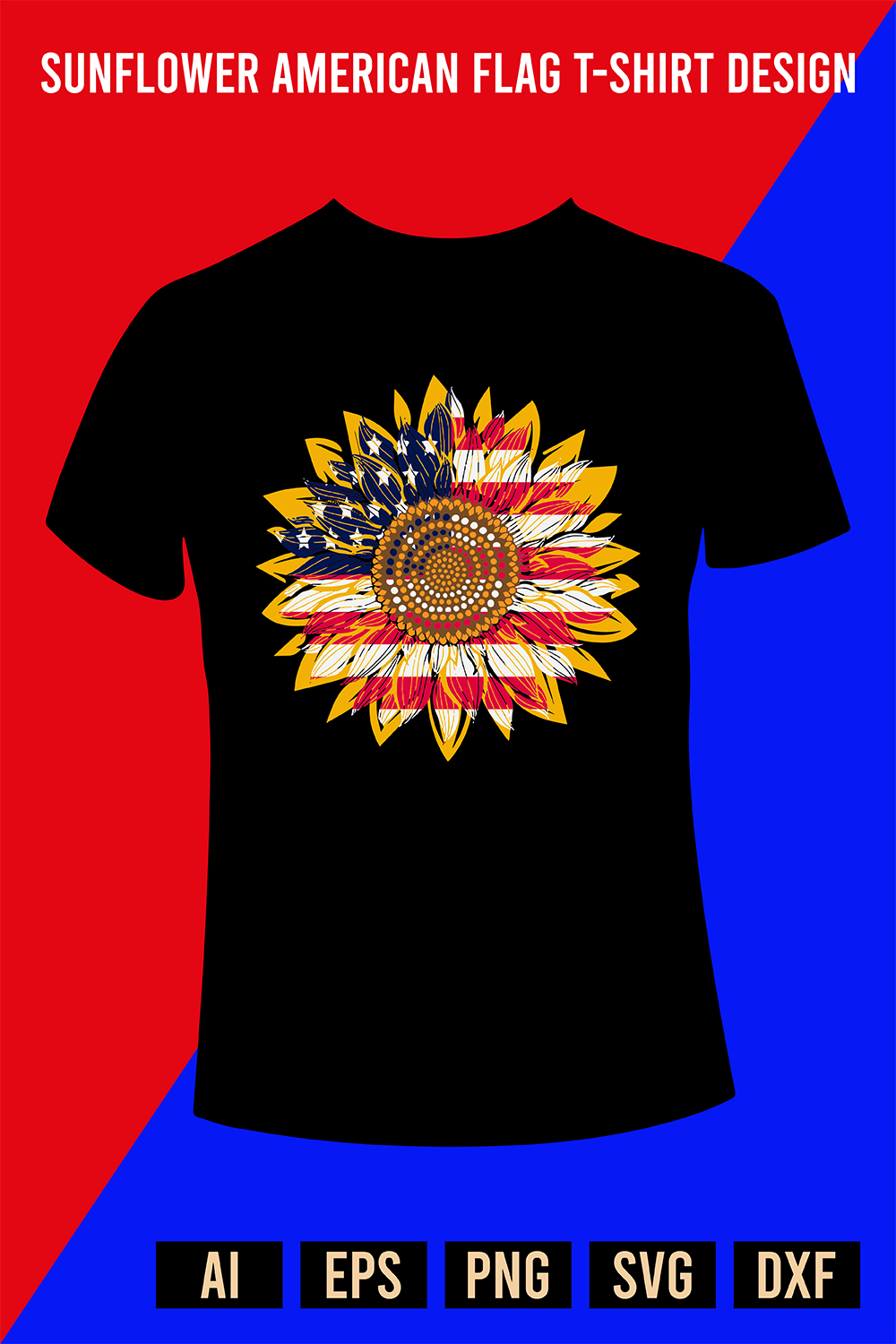 Sunflower American Flag T-Shirt Design pinterest preview image.