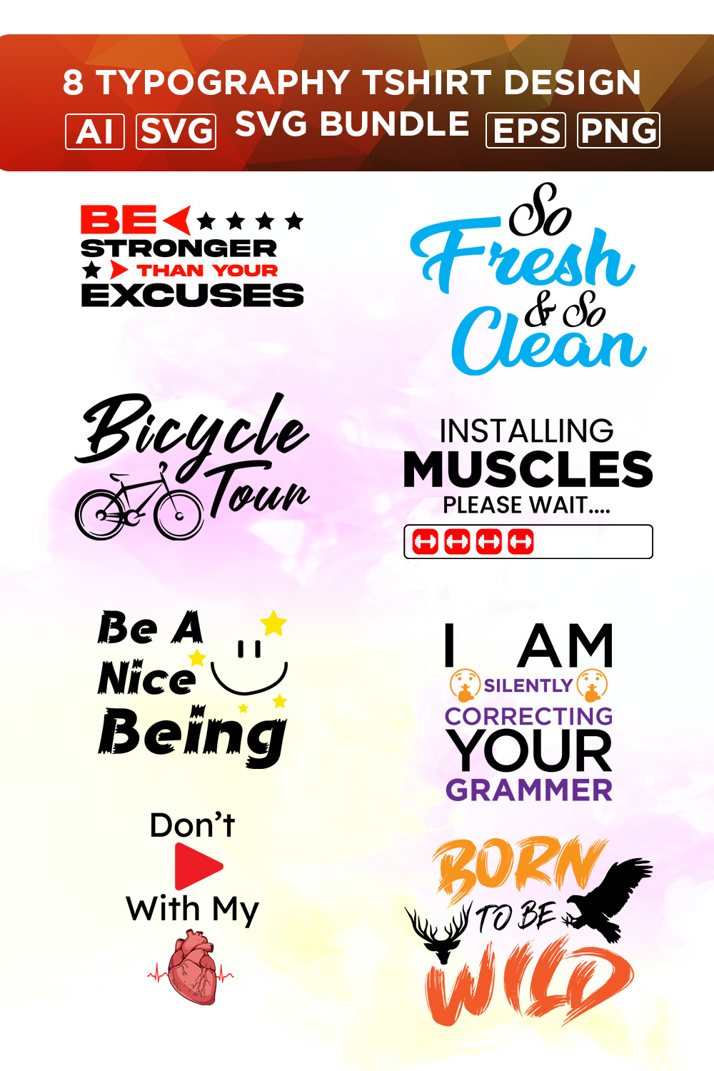 Typography Tshirt Design Bundle, Best Selling Designer Bulk Tshirts, Motivational Trendy PNG Designs pinterest preview image.