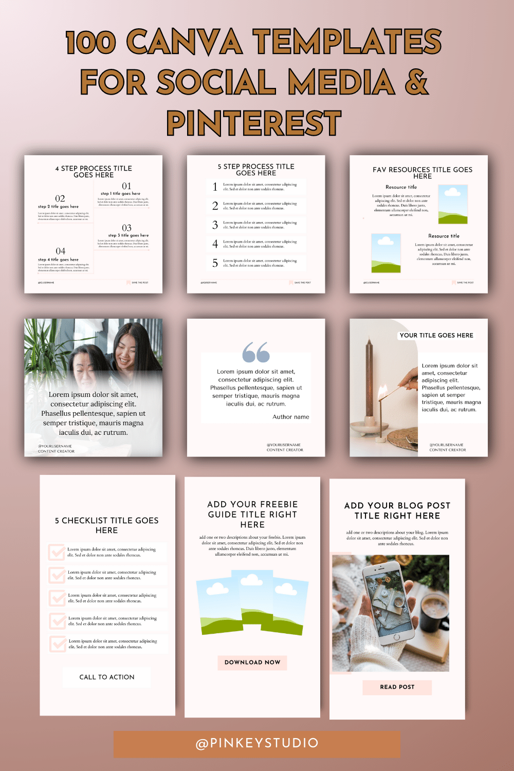 100 Social Media Canva Templates | Instagram Posts & Story | Pinterest Templates | instagram story Highlights covers pinterest preview image.