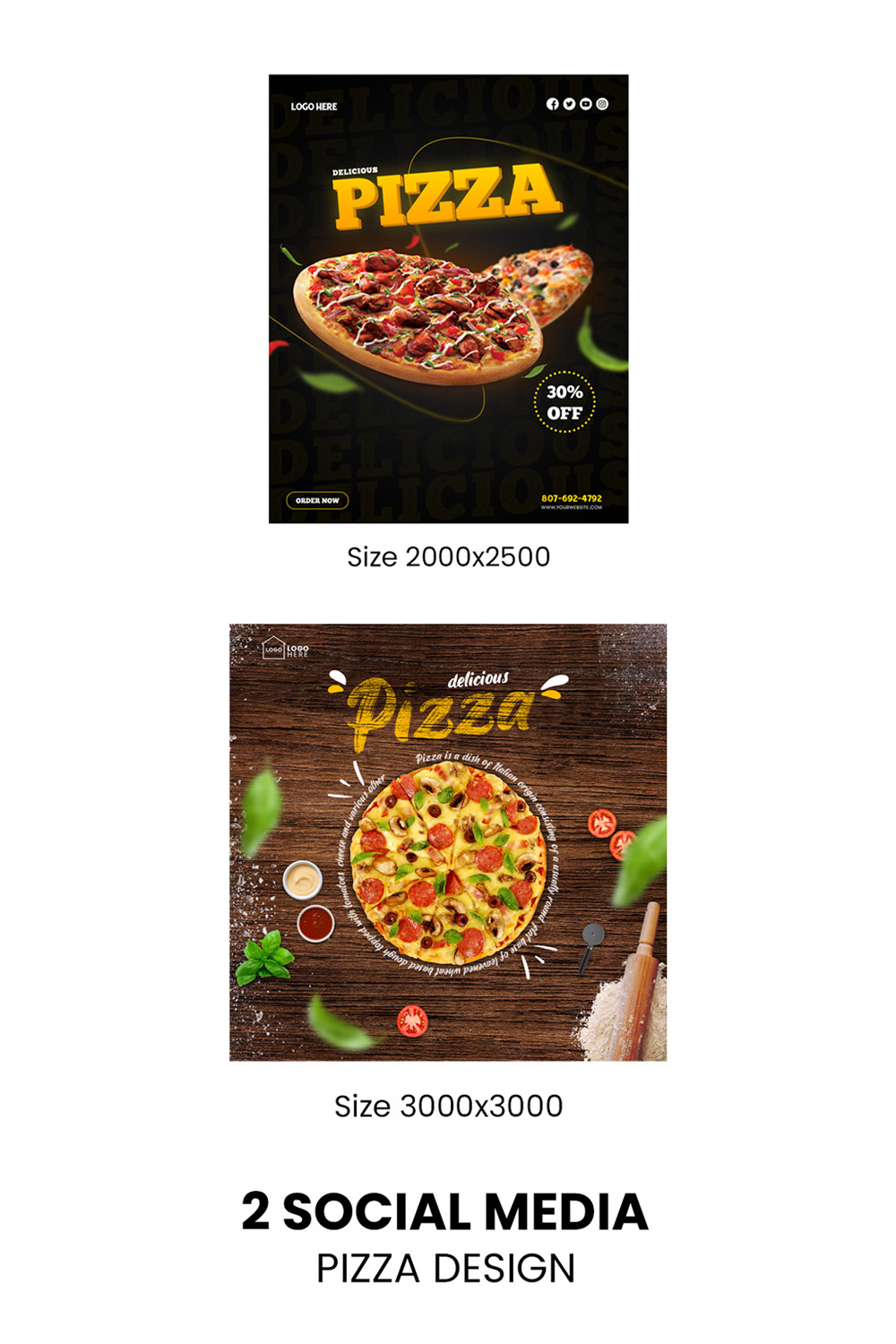 Social Media Pizza Design pinterest preview image.