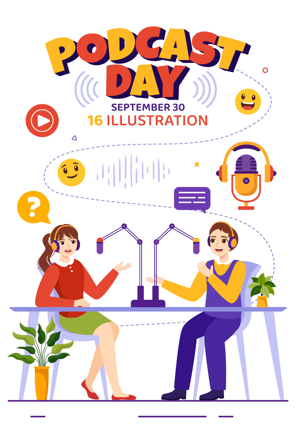 16 International Podcast Day Illustration pinterest preview image.