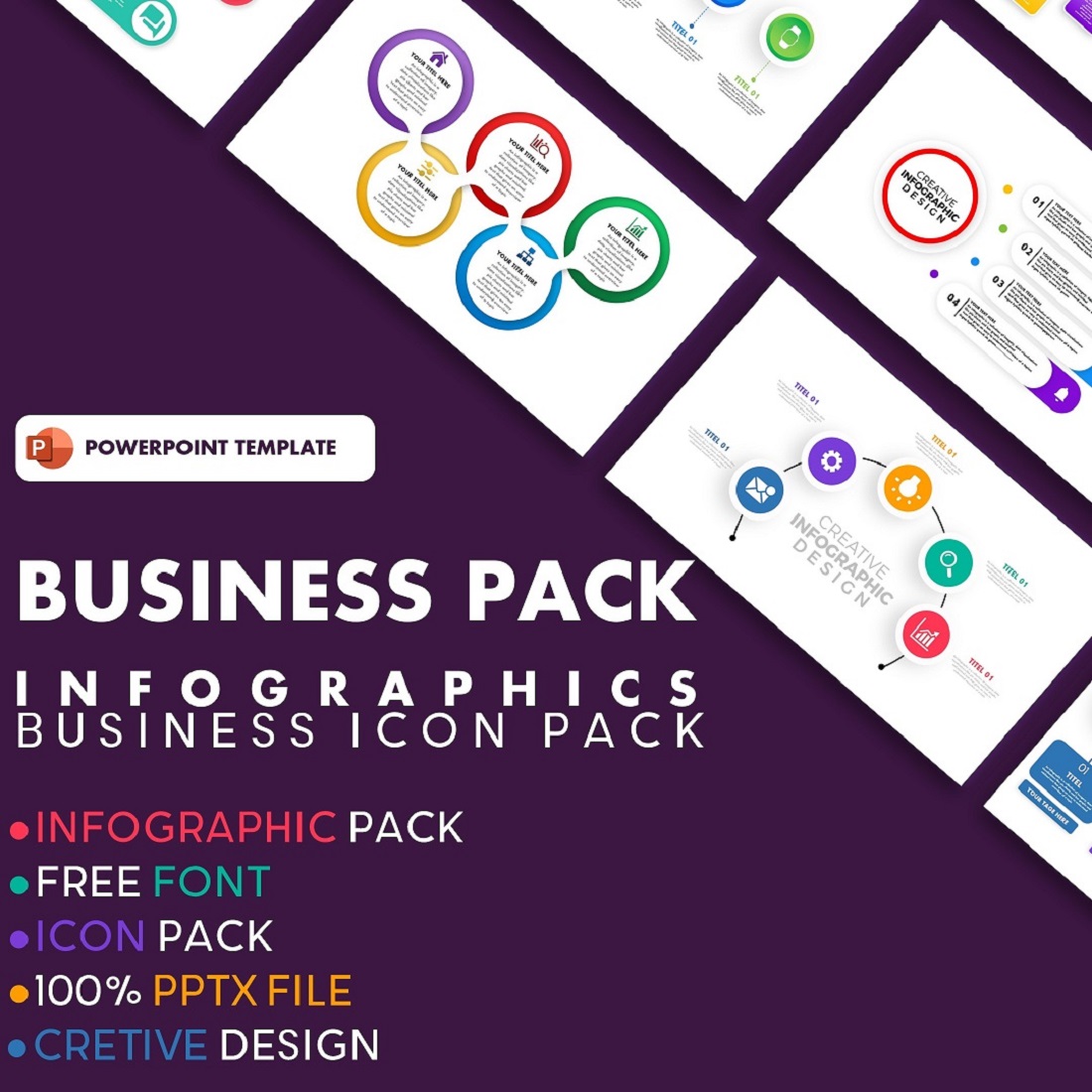 Business infographic pack PowerPoint templates preview image.