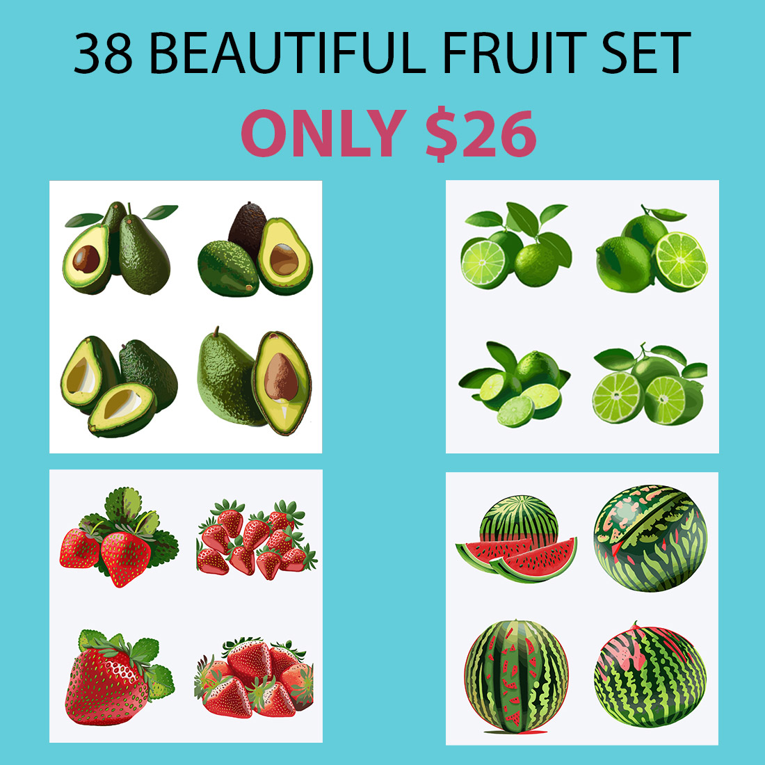 38 BEAUTIFUL FRUIT SET BUNDLE ONLY $26 cover image.