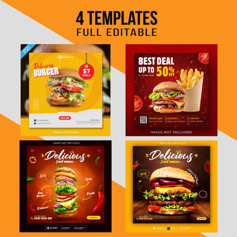 4 Modern Burgers Post Designs cover image.