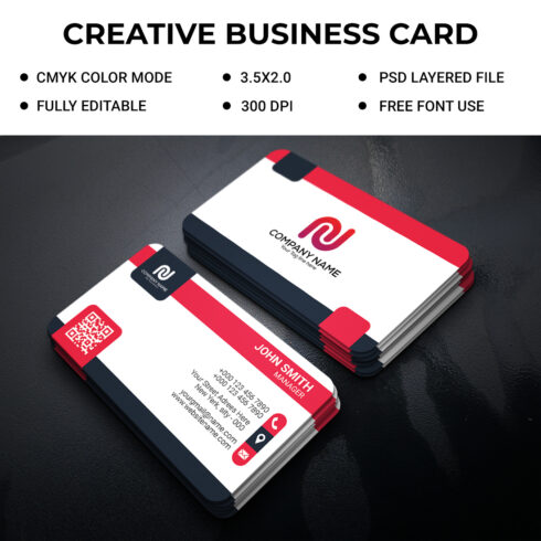 Creative and unique red color business card psd file cover image.
