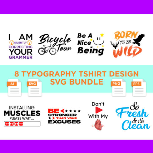 Typography Tshirt Design Bundle, Best Selling Designer Bulk Tshirts, Motivational Trendy PNG Designs cover image.