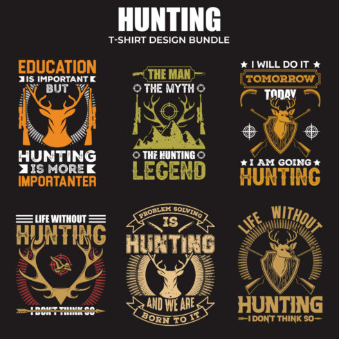 6 hunting t-shirt design bundle cover image.