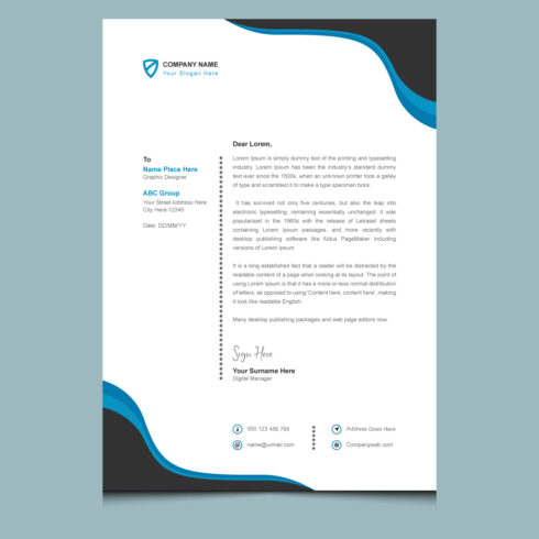 Clean minimal modern corporate business letterhead design template cover image.
