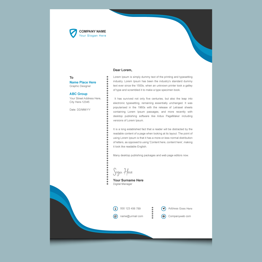 Clean minimal modern corporate business letterhead design template cover image.