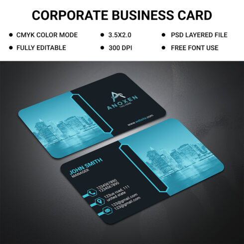 Blue corporate business card design template psd file cover image.