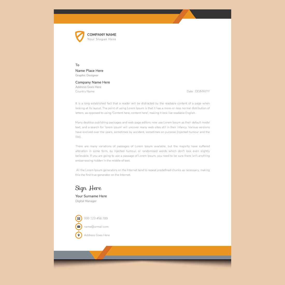 Unique professional modern corporate identity business letterhead template design preview image.