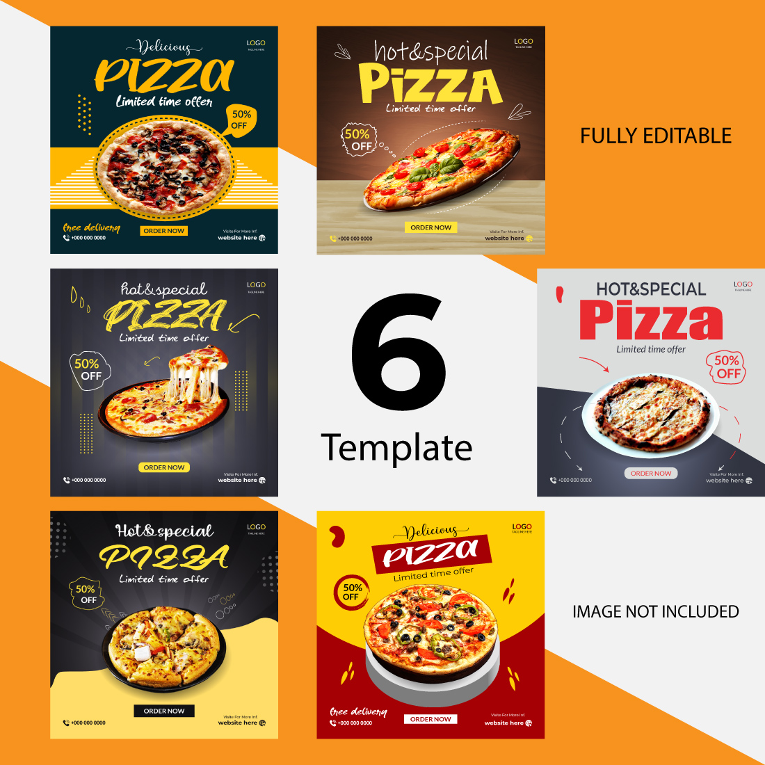 Pizza social media post banner design template bundle preview image.