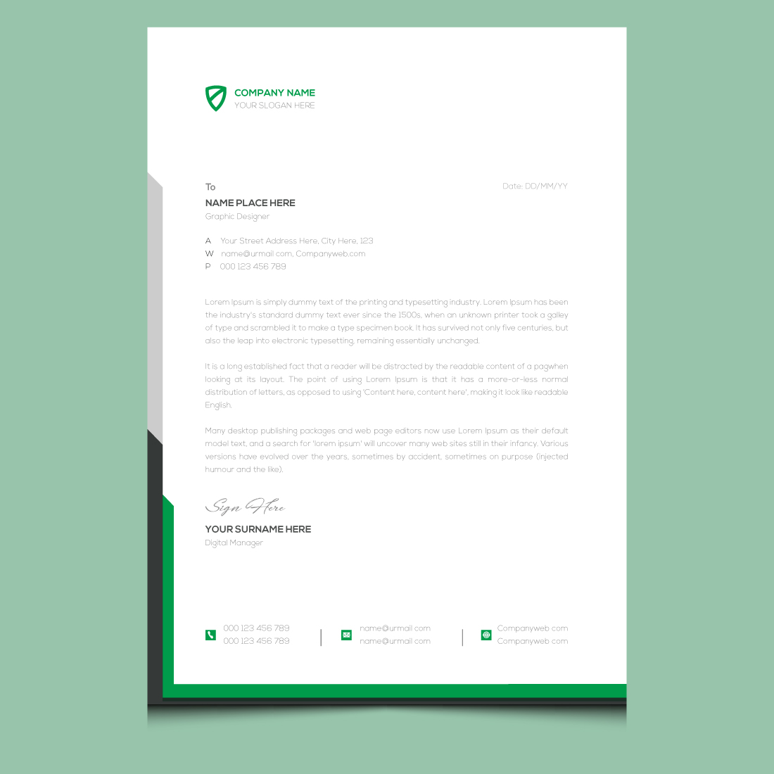 Clean professional unique modern business letterhead template design preview image.