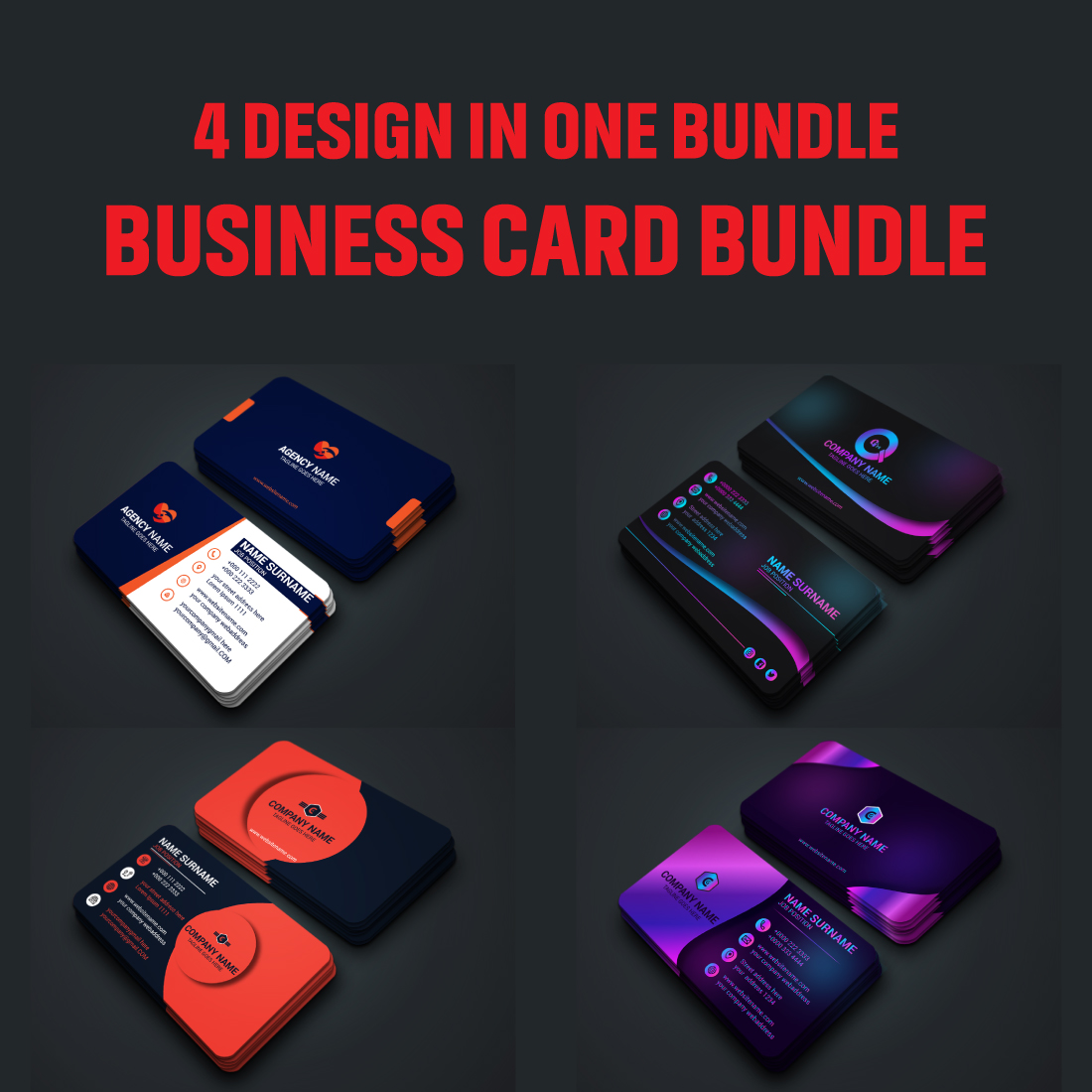Collection of Modern Creative Minimalist Business Card Design Bundle, Stationary Design Vector Set preview image.