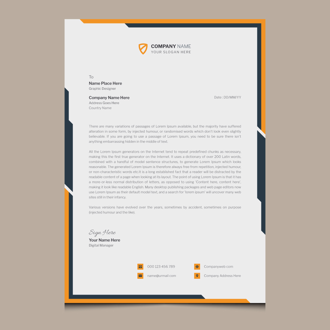 Elegant creative modern company business letterhead template design preview image.