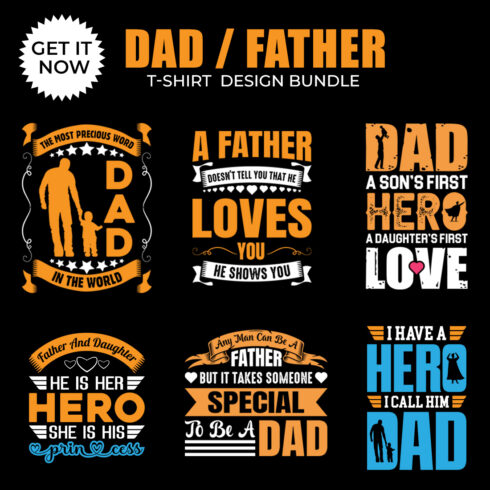 6 Dad/ father t shirt design bundle for father's day cover image.