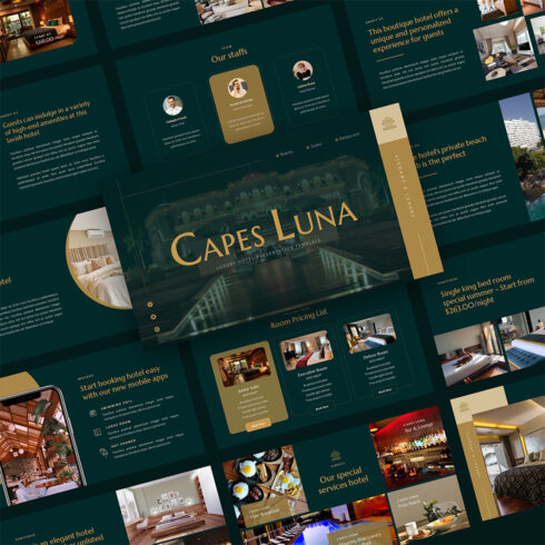 Capes Luna - Luxury Hotel PowerPoint Template cover image.